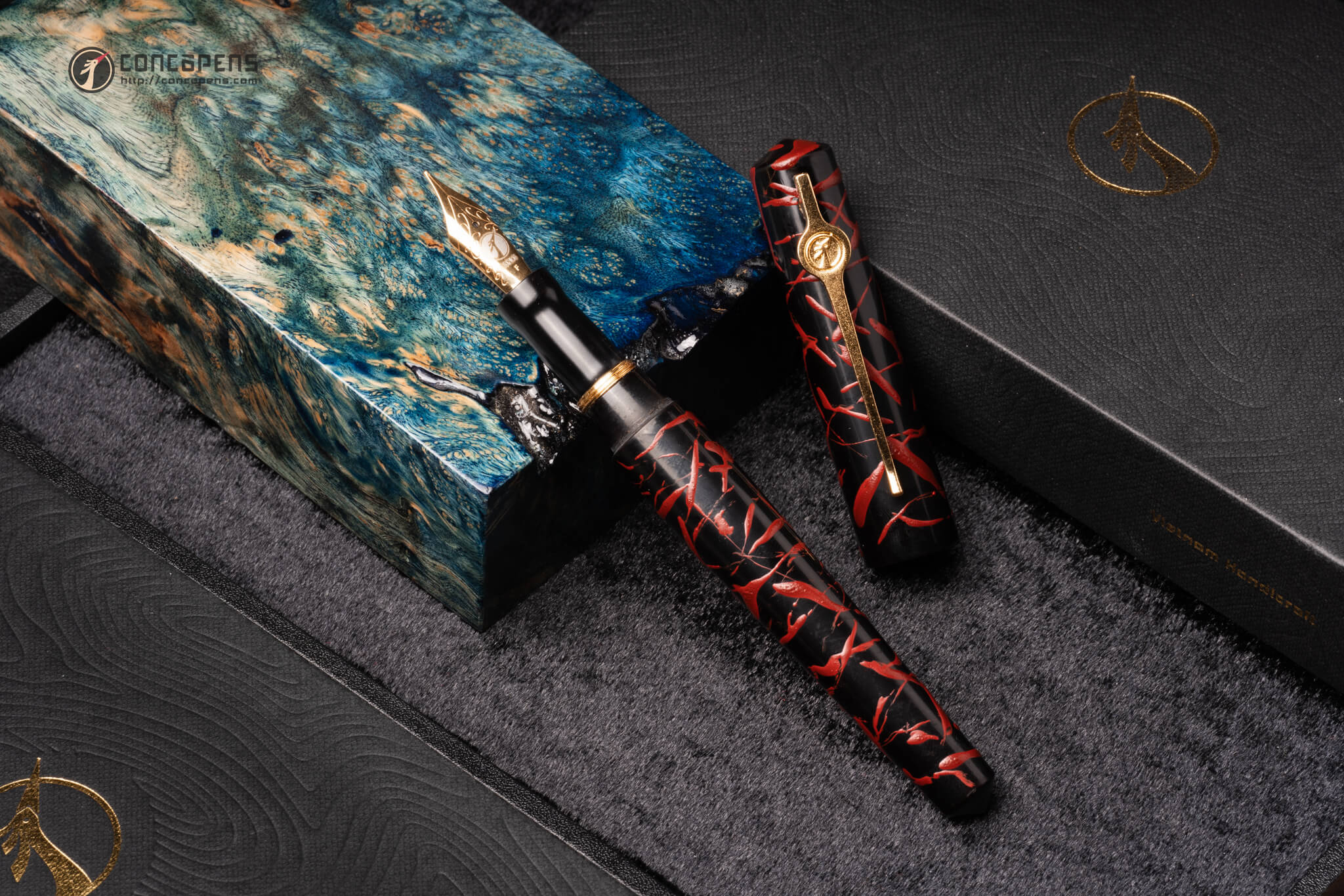 Vietnamese Lacquer Fountain Pen - "Crimson Dragon" by CONCOPENS